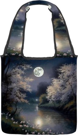 Generic the Bright Moonlight Reversible Canvas Shoulder Tote - Double-Sided Print, 12oz Cotton, 27cm Drop, Fold-Flat Bag for Travel, Shopping, Street Outings