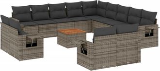 vidaXL Set De Sof&aacute;s De Jard&iacute;n 14 Pzas Con Cojines Rat&aacute;n Sint&eacute;tico Gris Vidaxl