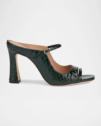 Malone Souliers Rania 90MM Croc-Embossed Leather Sandals