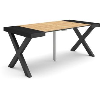 Skraut Home Mesa Consola Extensible, Mesa Comedor Plegable, 180, Para 8 Comensales, Patas Madera Maciza, Estilo Moderno, Negro Y Roble - Skraut Home