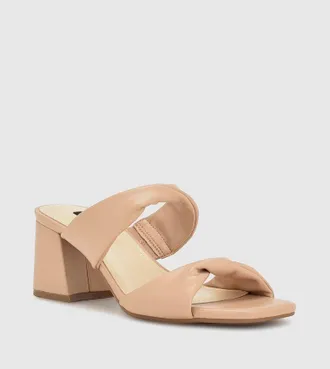 Nine West Womens Nine West Gunie Sandals Beige Block Twisted Strap Heel Slip-On ZPO1386
