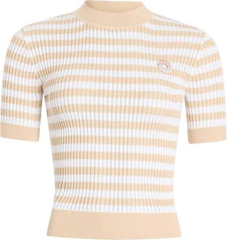 Patou Beige Stripes Mock Collar T-Shirt