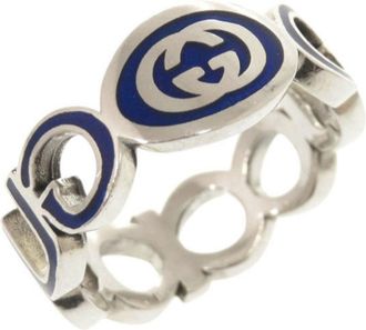 Gucci Silver Blue Silver 925 Band Ring (Pre-Owned)