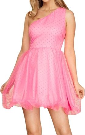 She + Sky One Shoulder Polka Dot Organza Mini Dress In Pink