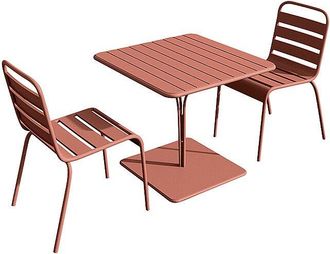 Vente-Unique Comedor de jard&iacute;n de metal - una mesa de 80 cm y 2 sillas apilables - Terracota - MIRMANDE de MYLIA