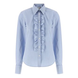 Ami Shirts, female, Blue, Size: XS Long Sleeve Ruffled Adjusted Shirt