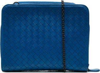 Bottega Veneta Pre-owned Womens Woven Leather Wallet Chain Strap - Medium Blue - One Size