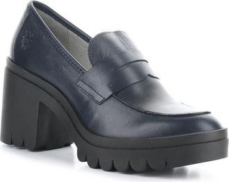 FLY London Toky Platform Penny Loafer in 014 Navy Dublin at Nordstrom, Size 10-10.5Us