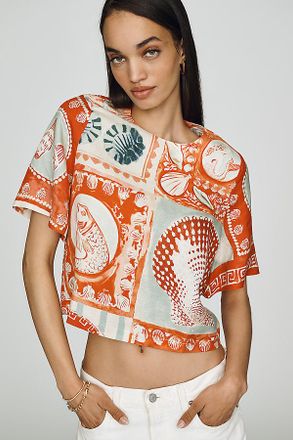 Hunter Bell Maeve Seashell-Print Linen-Blend Top