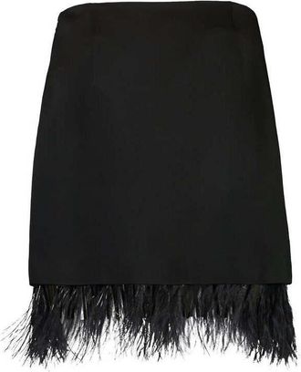 Brunello Cucinelli Black Skirt With Feather Trim, Brand Size 42 (US Size 8)