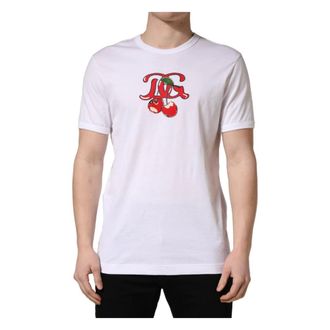 Dolce & Gabbana T-Shirts, male, White, Size: L Cherries Cotton Crew Neck T-shirt