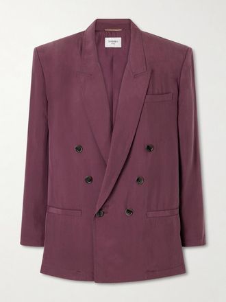 Saint Laurent Blazer Doppiopetto In Seta Habotai - Bordeaux