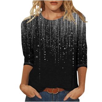 Generic Ladies Party Tops, Sparkly Tops for Women UK 3/4 Sleeve Top Sequin Glitter Graphics Print Tunic Trendy Casual Evening Party Going Out T-Shirt Pullover
