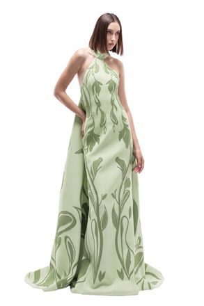 Saiid Kobeisy Laser Cut Scuba Halter Neck Dress