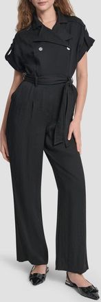 DKNY Twill Tie Waist Jumpsuit in Black at Nordstrom, Size 12