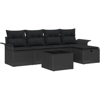 vidaXL Conjunto De Sof&aacute; De Jard&iacute;n Manual 6 Pcs Negro Rat&aacute;n Sint&eacute;tico