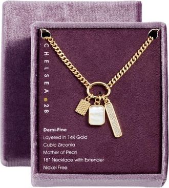 Chelsea28 Pav&eacute; Cubic Zirconia & Mother-of-Pearl Charm Necklace in White- Clear- Gold at Nordstrom