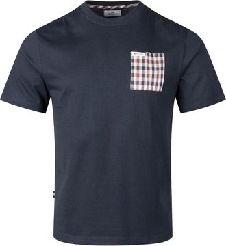 Aquascutum Geruite Zak T-shirt Navy-S - Heren - T-shirts - Blauw - L - Katoen - Tops