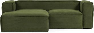 K Home 2,5-Sitzer Ecksofa Cord Klocks mit Chaiselongue - Dunkelgrün