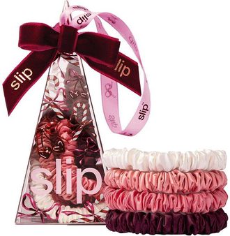 Slip Slip Pure Silk Skinny Scrunchie Ornament - Candy Cane - Set Of 4