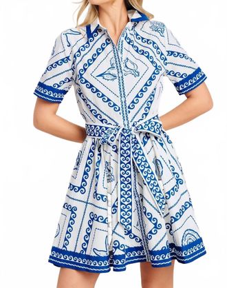 Flying Tomato Printed Woven Mini Dress In White/blue