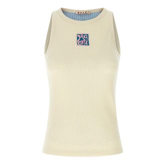 Marni Sleeveless Tops, female, Beige, Size: 2XS Ribbed Cotton Tank Top