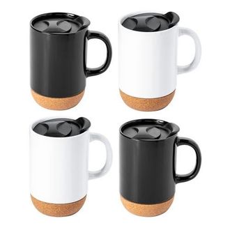 Gibson Home Modani 4 Piece 16.5 Ounce Stoneware Travel Mug Set with Lid and Cork Base in Black at Nordstrom