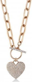 Allurez Diamond Pave Heart Paper Clip Link Pendant Necklace 14K Rose Gold (0.50ct)