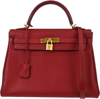 Herm&egrave;s Kelly Red Togo With Gold Hardware Red Leather Handbag (Pre-Owned)