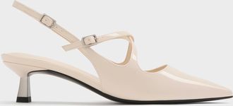 Charles & Keith Pauline Patent Crossover Slingback Kitten Heels