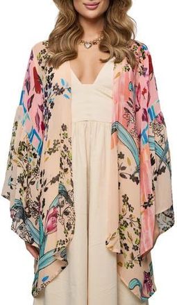 Saachi Floral Ruffle Sleeve Short Duster in Pink at Nordstrom Rack