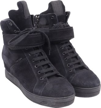 Prada Sport High-Top Wedge Sneakers in Black Suede