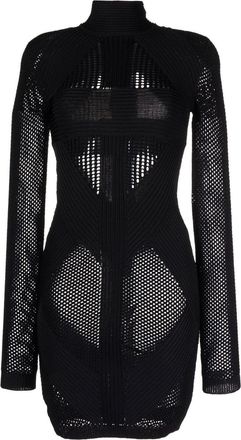 Balmain perforated-knit detail dress - women - Viscose/Polyamide - 38 - Black