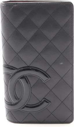 Chanel Black Leather Patent Leather Long Wallet (Bi-Fold) (Pre-Owned)