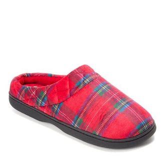 Dearfoams Darcy Quilted Cuff Velour Clog Slipper in Red Plaid at Nordstrom, Size Small