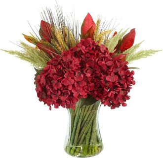 Creative Displays Inc. Handmade Fall Hydrangea & Magnolia Leaf Arrangement In Glass Vase