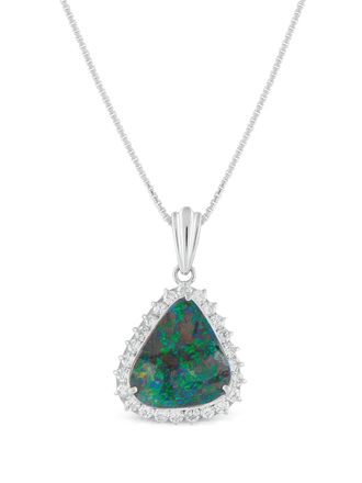 Luxury Bazaar Platinum halsketting met diamant en opaal - Zilver