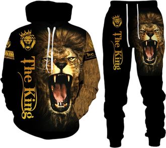 Generic Mens Wolf Jogging Suit Set, Tiger Tracksuit, Casual Long Sleeve Sports Set, S1, S