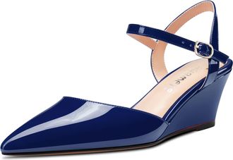 Castamere Women Mid Wedge Heel Pointed Toe Pumps Court Shoe Ankle Strap Slingback Wedding Dress Shoes Blue A 5 UK