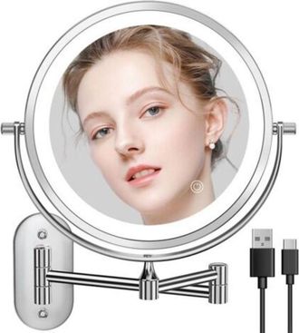 OEM Espejo De Maquillaje De Pared De 8 Pulgadas, Recargable Por Usb, Led, 3 Colores De Iluminaci&oacute;n, Doble Cara, Aumento De 1x/10x, Interruptor T&aacute;ctil