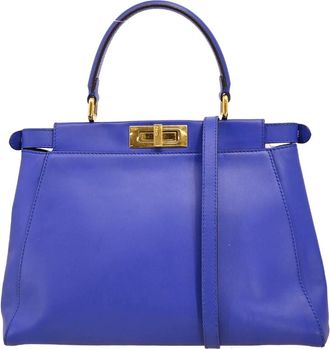 Fendi Peekaboo Bag Soft Leather Blue Leather Handbag (Pre-Owned)