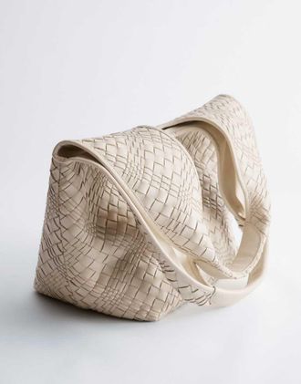 & Other Stories Shopper in pura pelle intrecciata beige pietra chiaro-Neutro