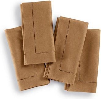 Solino Home Linen Dinner Napkins Set of 4, 20 x 20 Inch for Dining Table, Holiday and Everyday Table Decor - Medium Weight Hemstitch in Tobacco Brown
