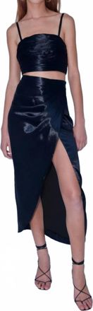 AIIFOS Orla Satin Midi Skirt In Metallic Black