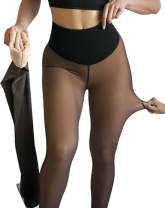 Generic Magic Curve Tights, New Compression Band Model One-Seam Translucent Fleece Lined Tights Magic Curve Leggings Women Warm Magic Fleece Lined Leggings Pa