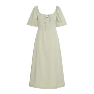 Ichi Feminine Thee Jurk met Pofmouwen - Dames - Casual kleedjes - Groen - M - Kleedjes