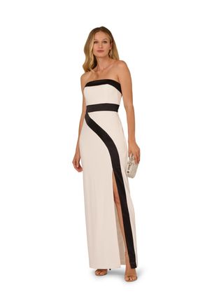 Adrianna Papell Womens Colorblock Crepe Gown - White - Size 16 UK