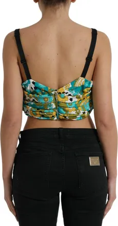 Dolce & Gabbana Womens Multicolor Floral Sleeveless Cropped Top Silk Elastane