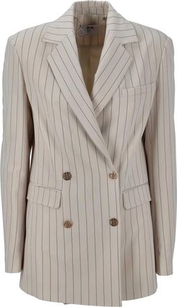 Fracomina Dubbelbreasted lange blazer in kleur 108 - Dames - Blazers - Beige - XL - Jassen