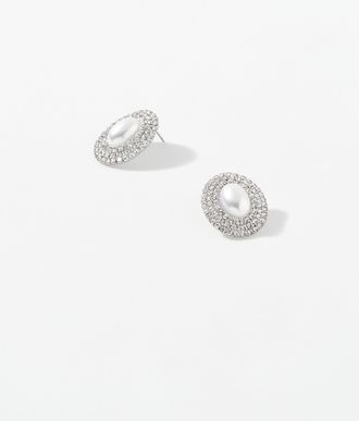 Simons Womens Shimmery oversized oval earrings
